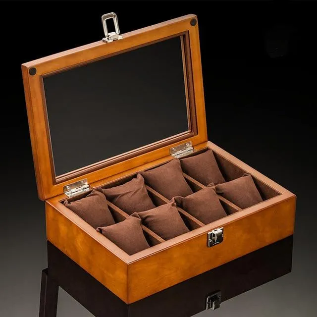 Brown Beech Wood Watch Display Box Organizer with 5, 8, 10 and 12 Slots