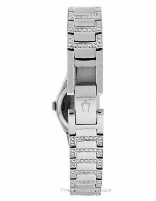 Bulova Crystal Ladies Dress Watch - Black Dial - Stainless Steel Case & Bracelet