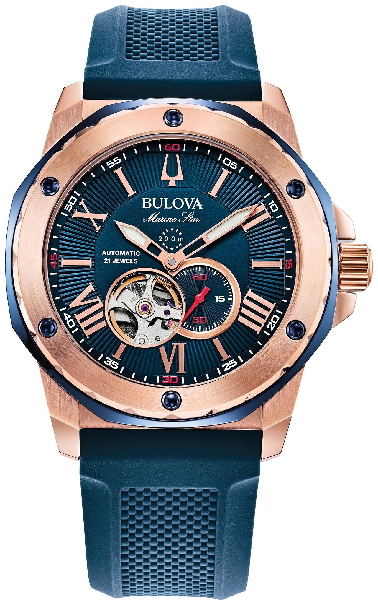 Bulova Marine Star Blue Dial Rose Gold Stainless Steel Watch