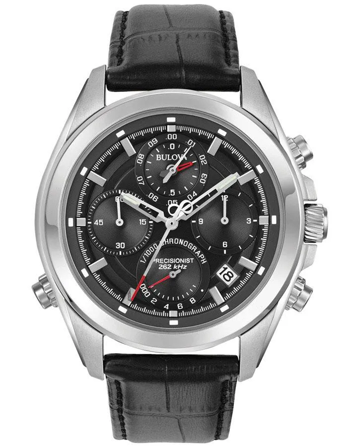 Bulova Mens Precisionist Watch - Stainless Steel - Strap - Black Dial - 100m