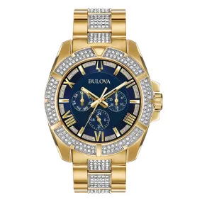 Bulova Octava Men's Gold Blue Dial Crystal Watch