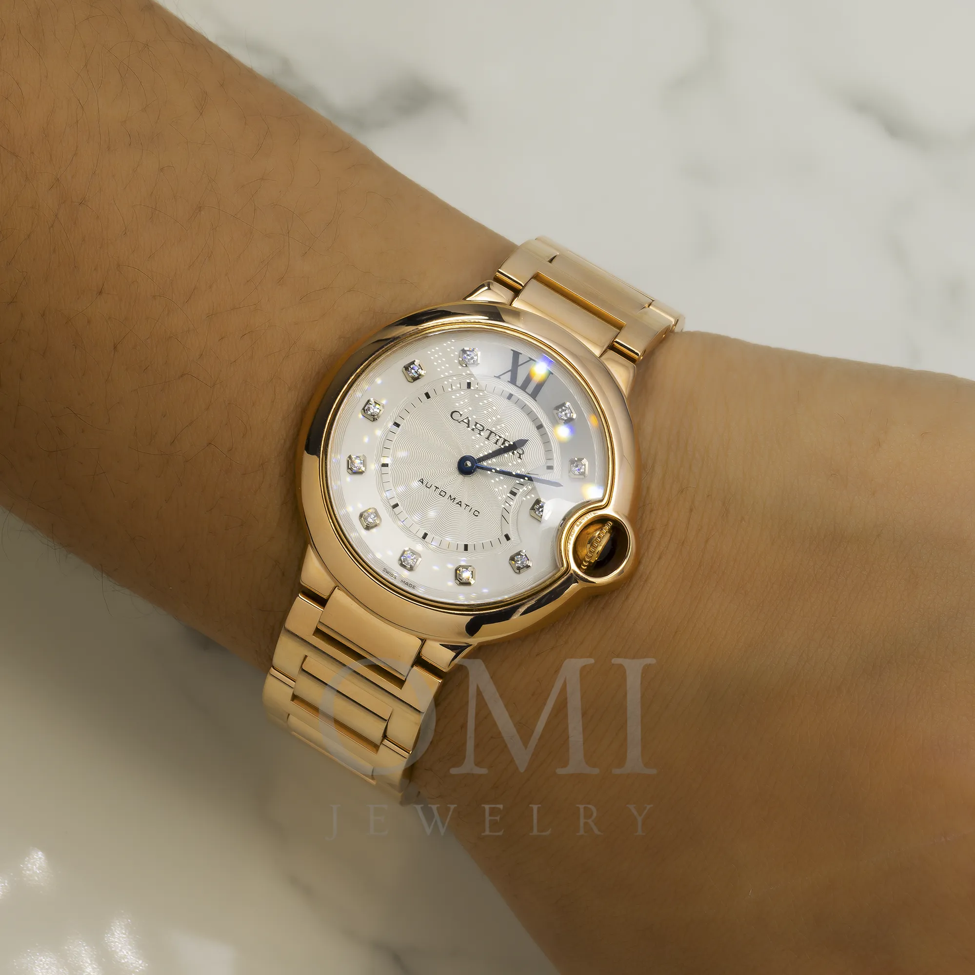 CARTIER BALLON BLEU WJBB0005 36MM SILVER DIAMOND DIAL WITH ROSE GOLD BRACELET