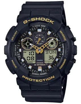 Casio G-Shock GA100 Mens - Digital/Analog - Black - Gold-Tone Accents - 200M