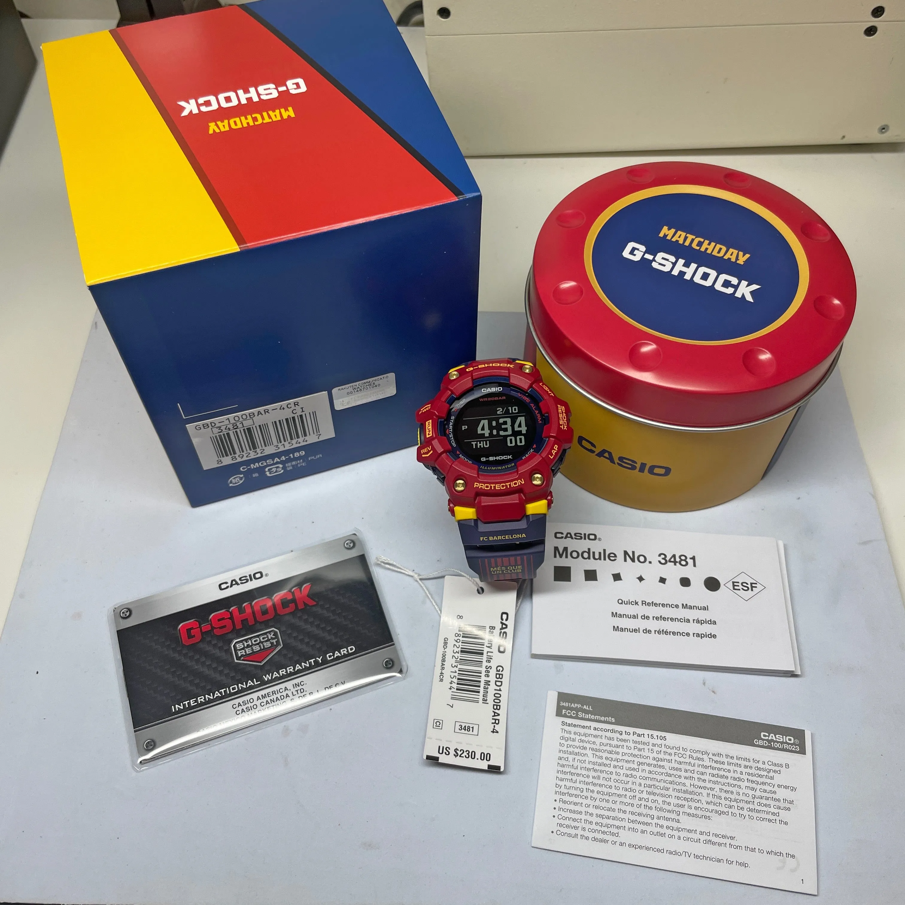 CASIO G-Shock GBD100BAR-4 Matchday Barcelona Football Watch Power Trainer