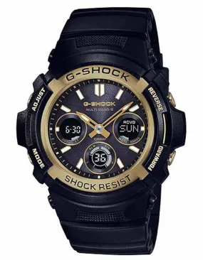 Casio Mens Atomic Solar Ana-Digi Multi-Band 6 - Resin Strap -Black/Gold Dial