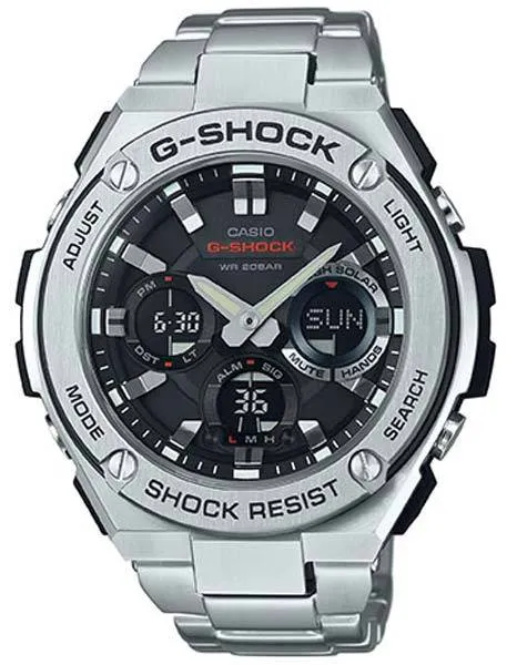 Casio Mens G-Shock G-Steel Solar Watch - Ana-Digi - Black Dial - Stainless Steel