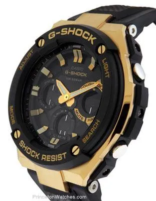 Casio Mens G-Shock G-Steel Solar Watch - Ana-Digi - Gold Accents - Black Strap