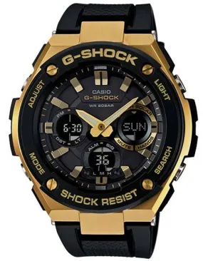 Casio Mens G-Shock G-Steel Solar Watch - Ana-Digi - Gold Accents - Black Strap