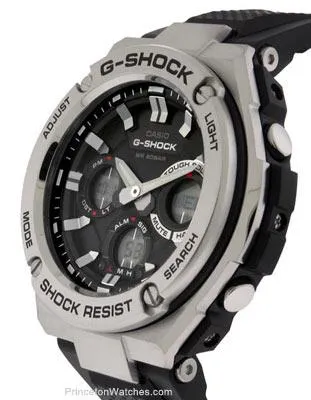 Casio Mens G-Shock G-Steel Solar Watch - Ana-Digi - Silver Accents - Black Strap