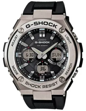 Casio Mens G-Shock G-Steel Solar Watch - Ana-Digi - Silver Accents - Black Strap