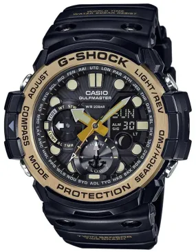 Casio Mens G-Shock Gulfmaster - Black & Gold-Tone - Digital Compass - Tide Graph