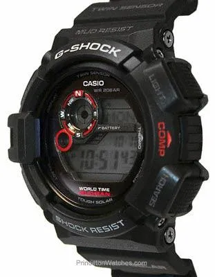 Casio Mens G-Shock Scorpion - Solar - Black Band - Red Accents - Compass - Alarm