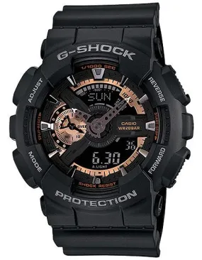 Casio Mens XL Analog-Digital G-Shock - Black with Rose Gold-Tone - Resin Strap