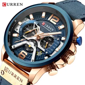 Casual Sport Watches for Men Blue Top Brand Leather Wrist Watch