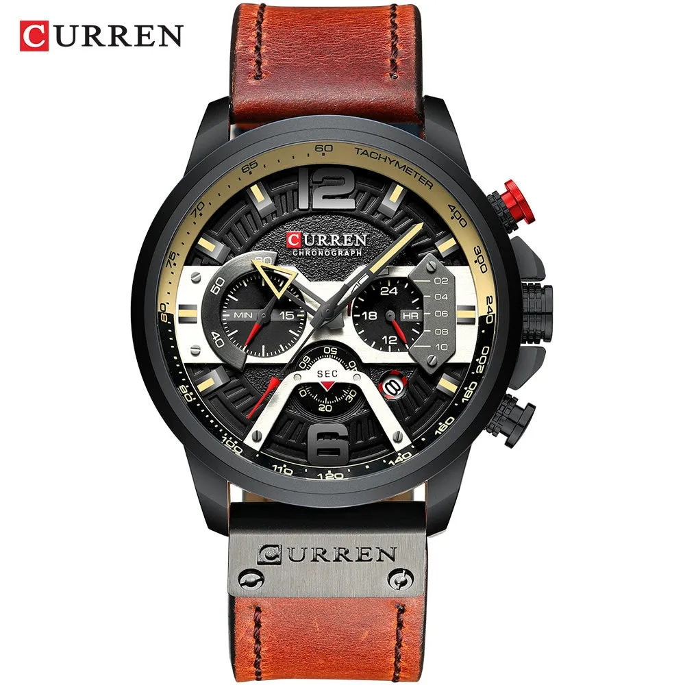 Casual Sport Watches for Men Blue Top Brand Leather Wrist Watch