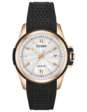 Citizen DRIVE AR Womens Sport Watch - Rose Gold - Tone - Date - Black Silicone