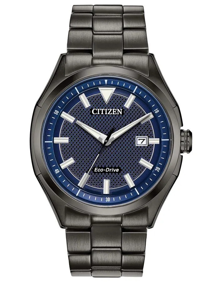 Citizen DRIVE WDR Mens Watch - Gray Ion Plated - Blue Dial - Date - Bracelet