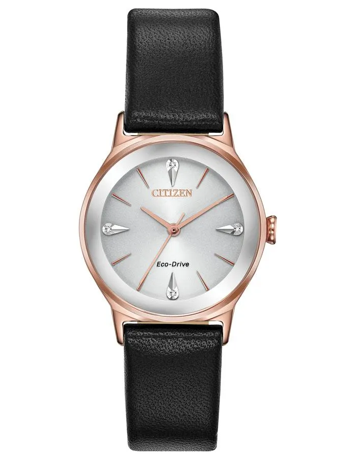 Citizen Eco-Drive Axiom Women's - Rose Gold-Tone - Diamonds - Leather Strap