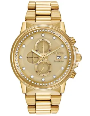 Citizen Eco-Drive Chandler Crystal Chrono - Gold-Tone Ion Plated - 200 Meter WR