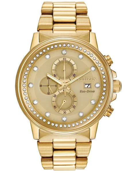 Citizen Eco-Drive Chandler Crystal Chrono - Gold-Tone Ion Plated - 200 Meter WR