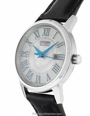 Citizen Eco-Drive Ladies Strap Watch - White/Silver Dial w/ Herringbone - Steel