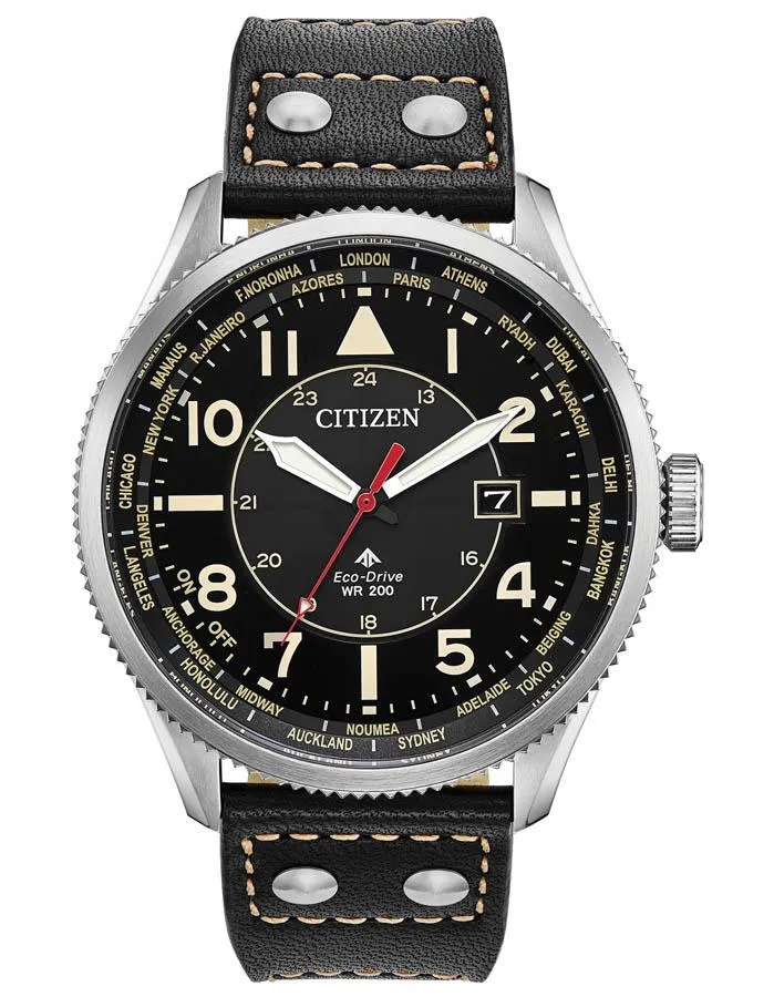 Citizen Eco-Drive Promaster Nighthawk - Stainless Steel - World Time - Leather