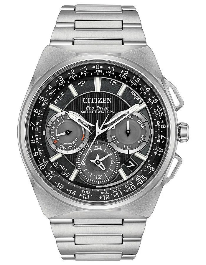 Citizen Eco-Drive Satellite Wave F900 - Black Dial - Super Titanium - Date