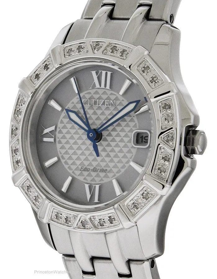 Citizen Eco Drive Womens Diamond Watch - Stainless Steel - Bracelet - Date