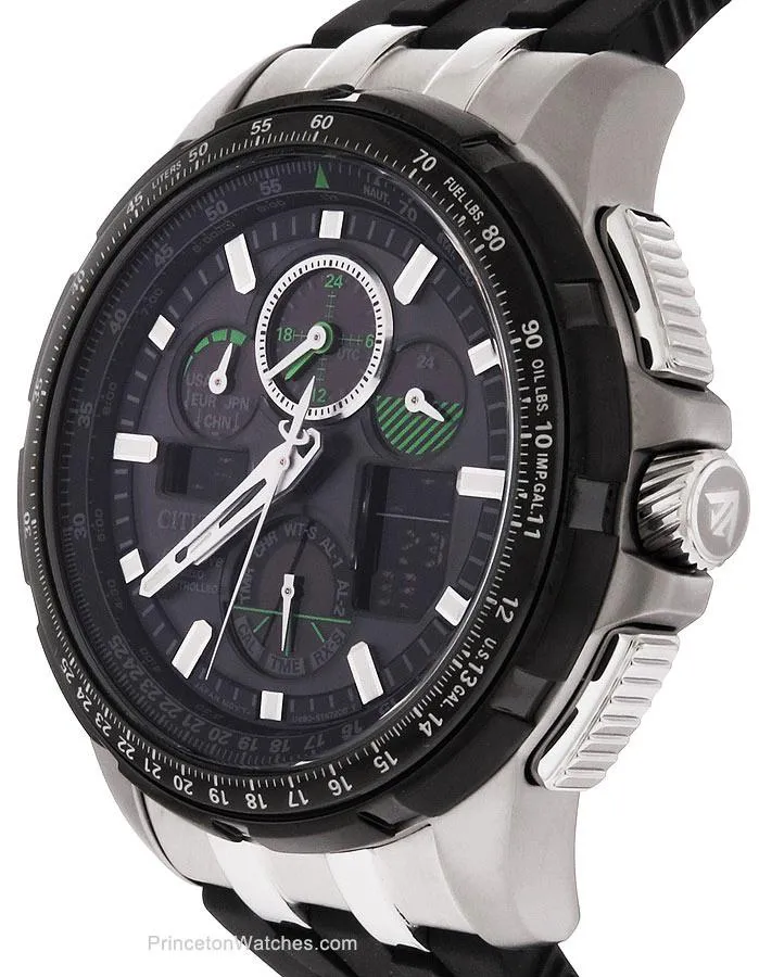 Citizen Mens Atomic Skyhawk A-T Chronograph - Black Dial - Strap - 200m