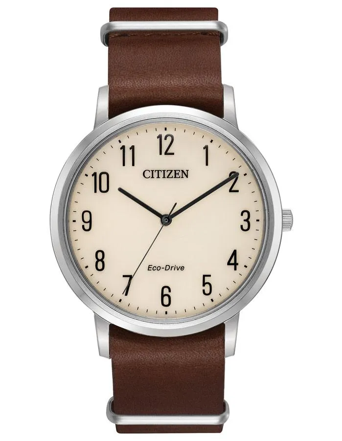 Citizen Mens Chandler Eco-Drive Watch - Ivory Dial - Leather Strap - 50m