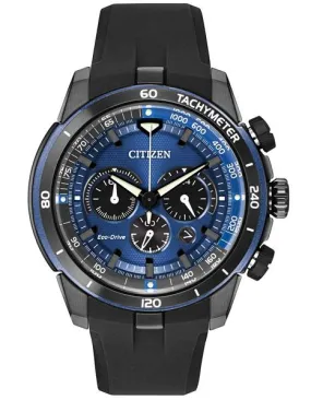 Citizen Mens Ecosphere Chrono- Black IP Case - Blue Dial - Tachymeter