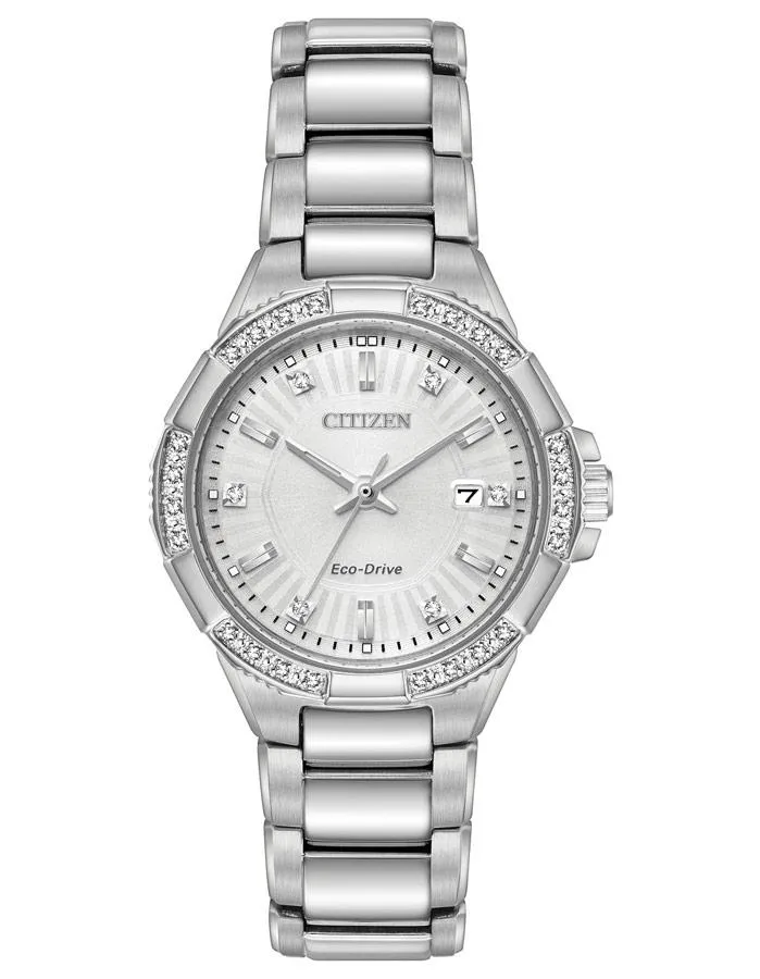 Citizen Womens Eco-Drive Riva - Diamonds - Silver-Tone Dial - Date - 100m