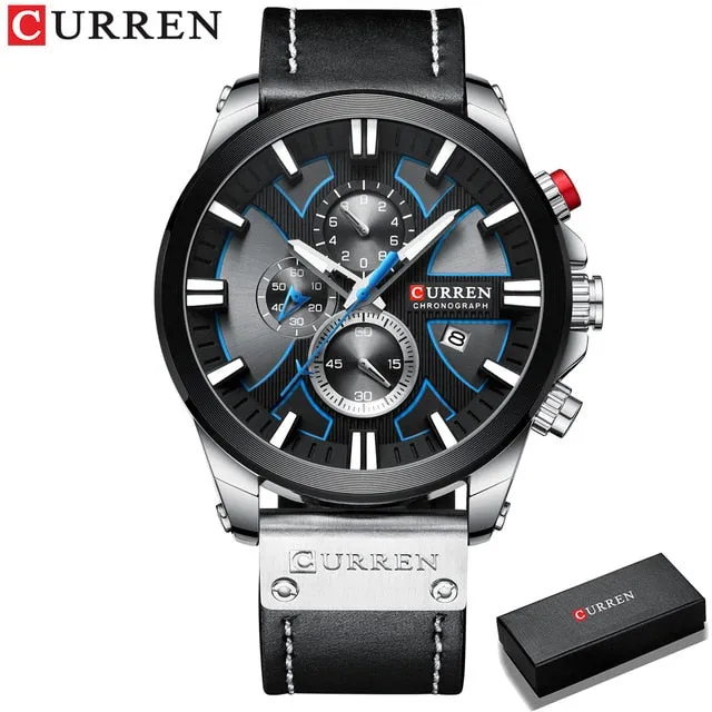 CURREN Watch Chronograph Sport Mens Watches Quartz Clock Leather Male Wristwatch Relogio Masculino Fashion Gift for Men