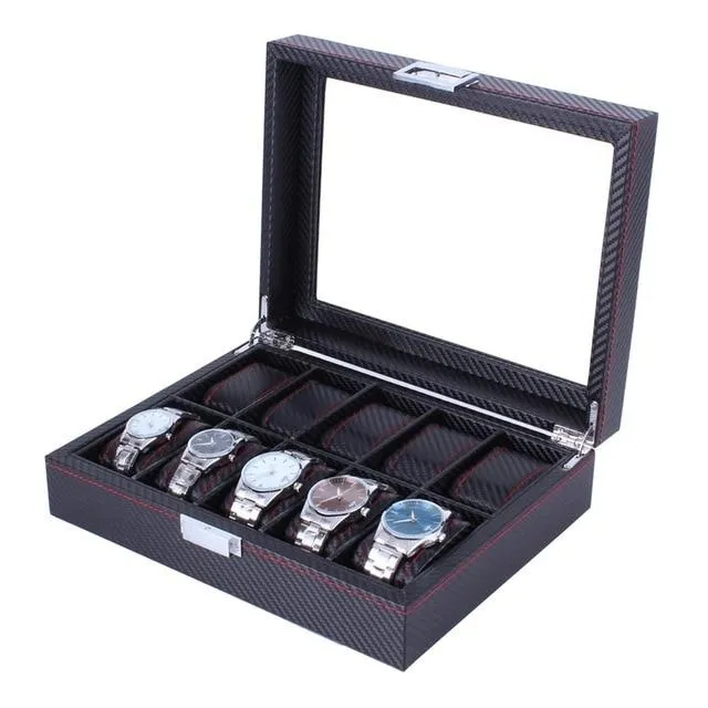 Dark Gray High Carbon Fiber Watch and Jewelry Display Storage Box