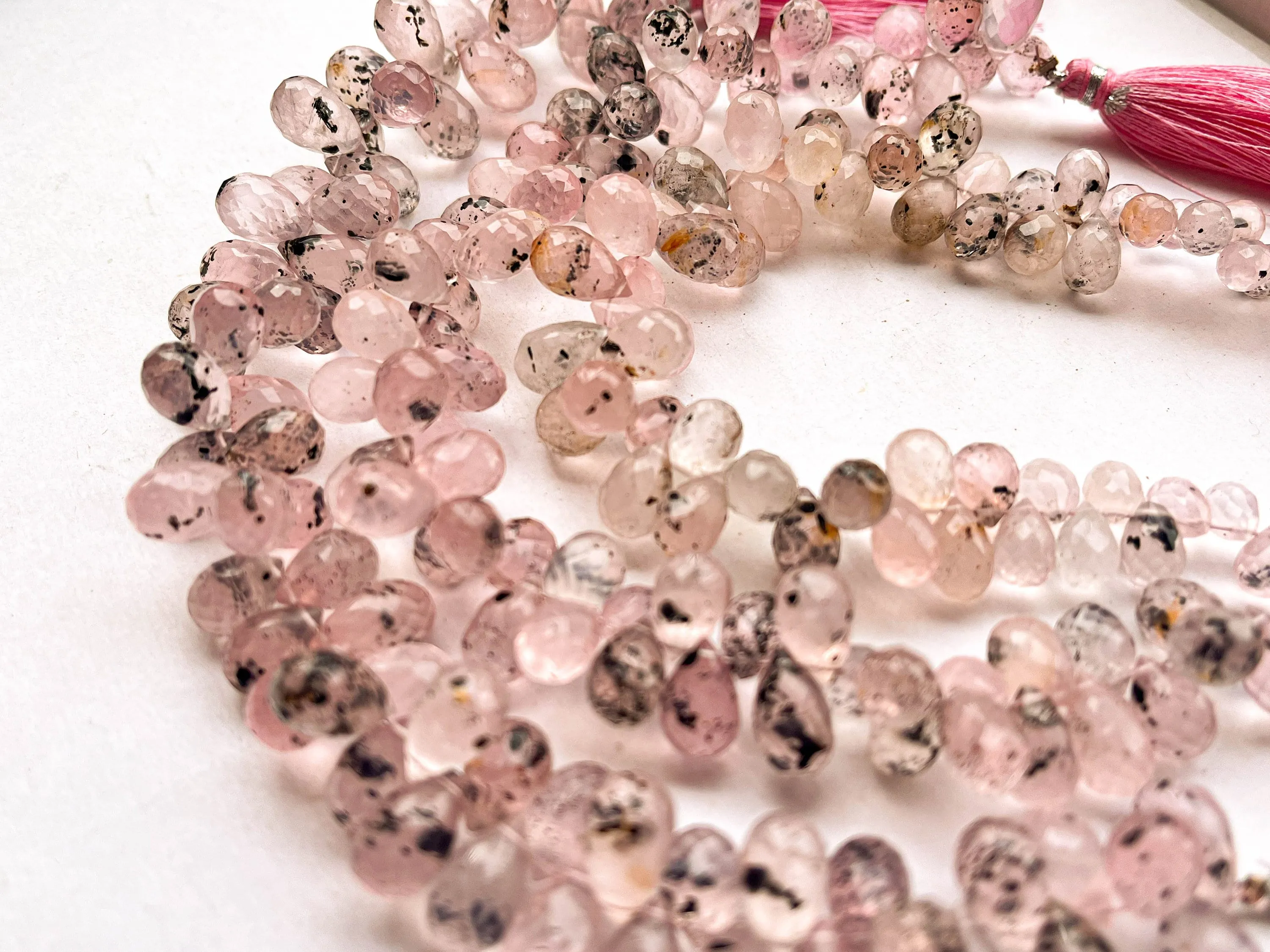 Dotted Rose Quartz Faceted Drops