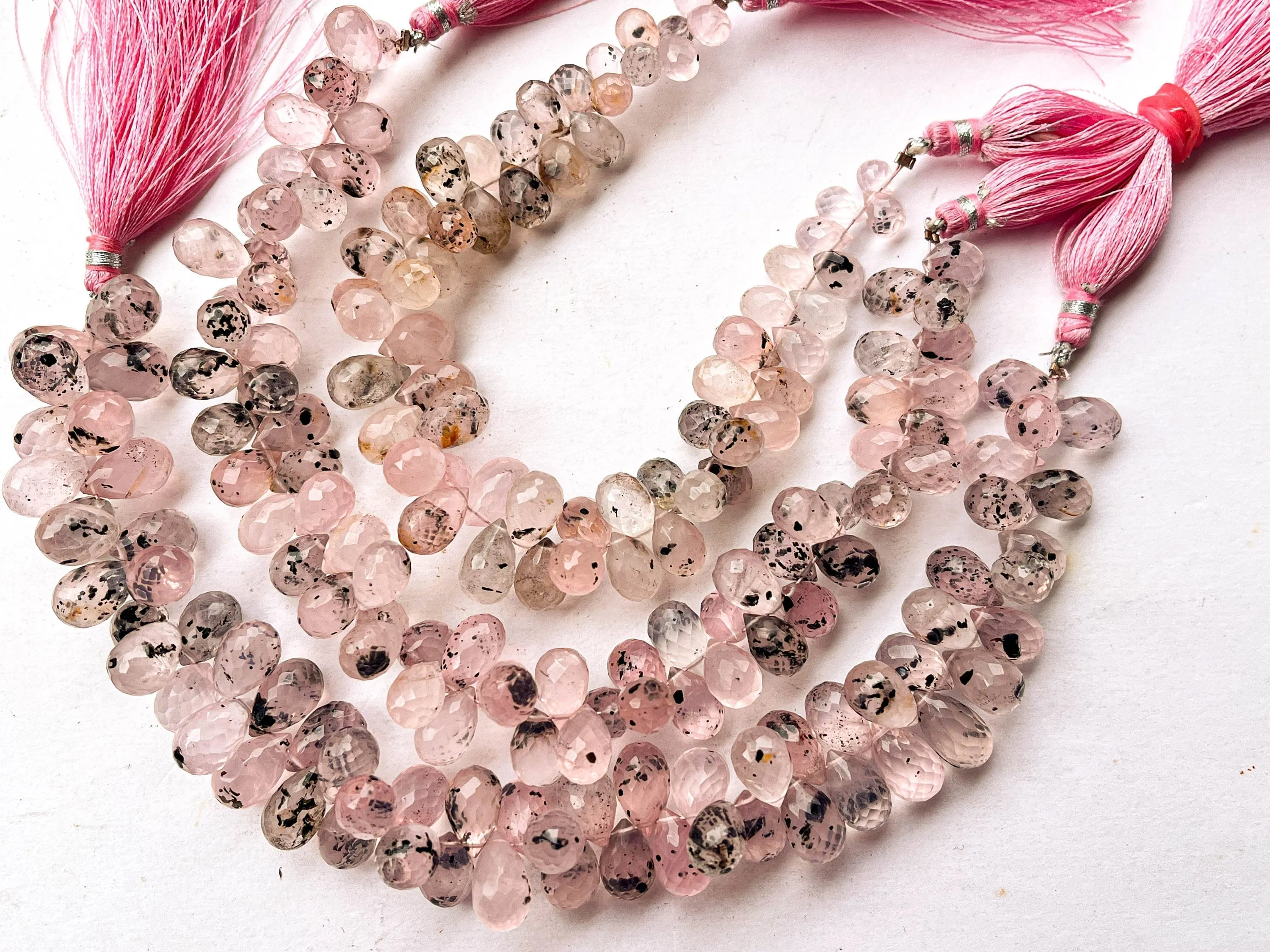 Dotted Rose Quartz Faceted Drops