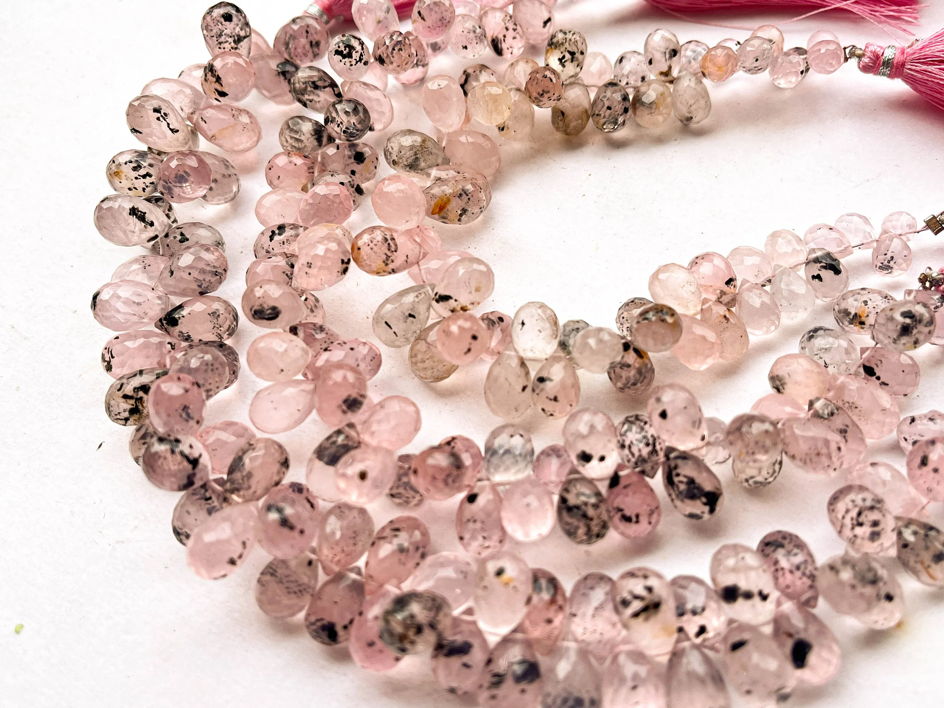 Dotted Rose Quartz Faceted Drops