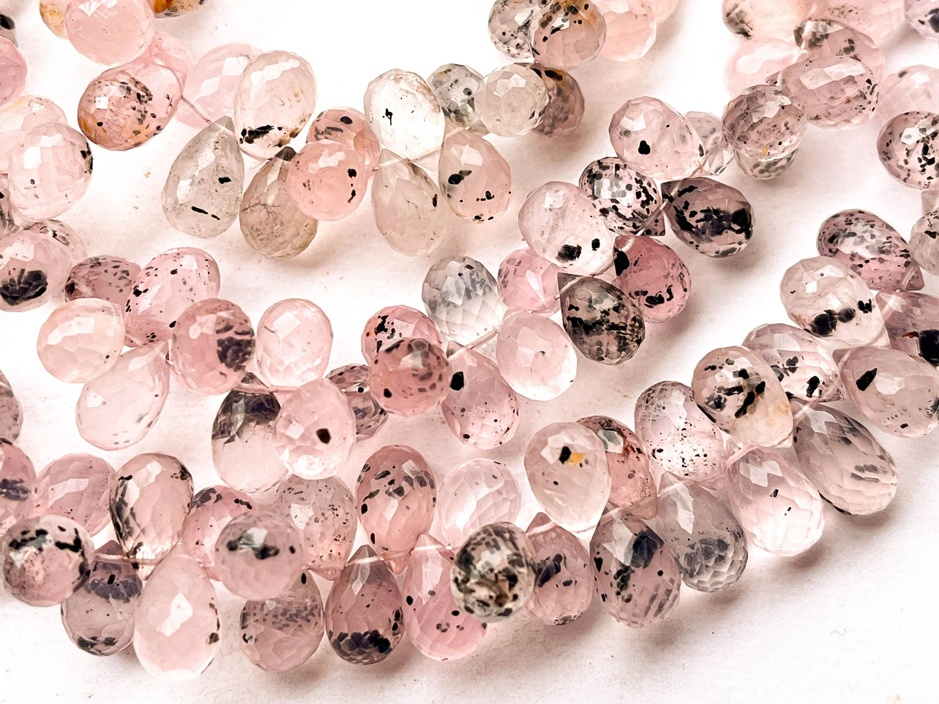 Dotted Rose Quartz Faceted Drops