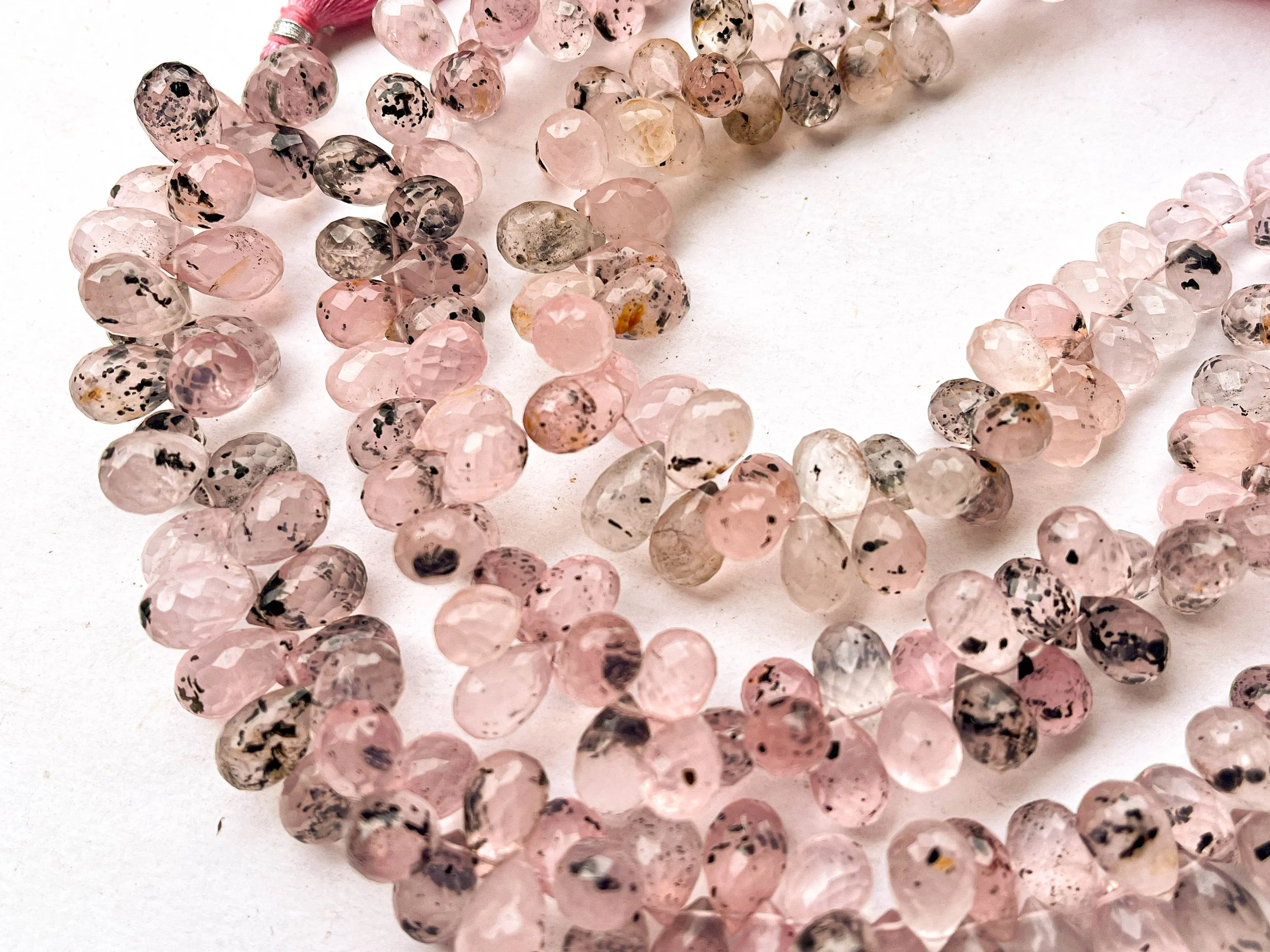 Dotted Rose Quartz Faceted Drops