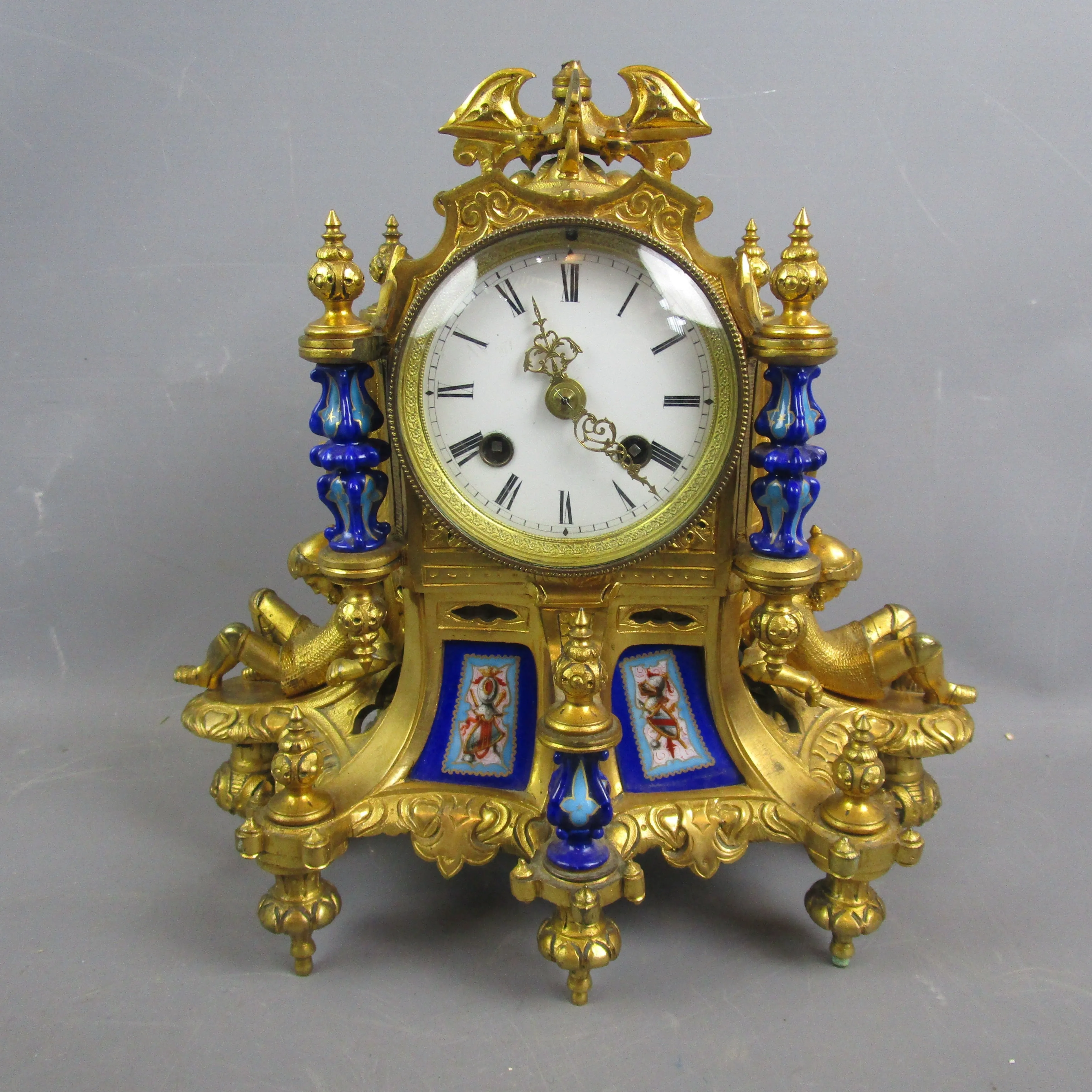 French Ormolu Mantle Clock with Severs Panels And Columns by Howell And James Paris Antique Victorian c1860