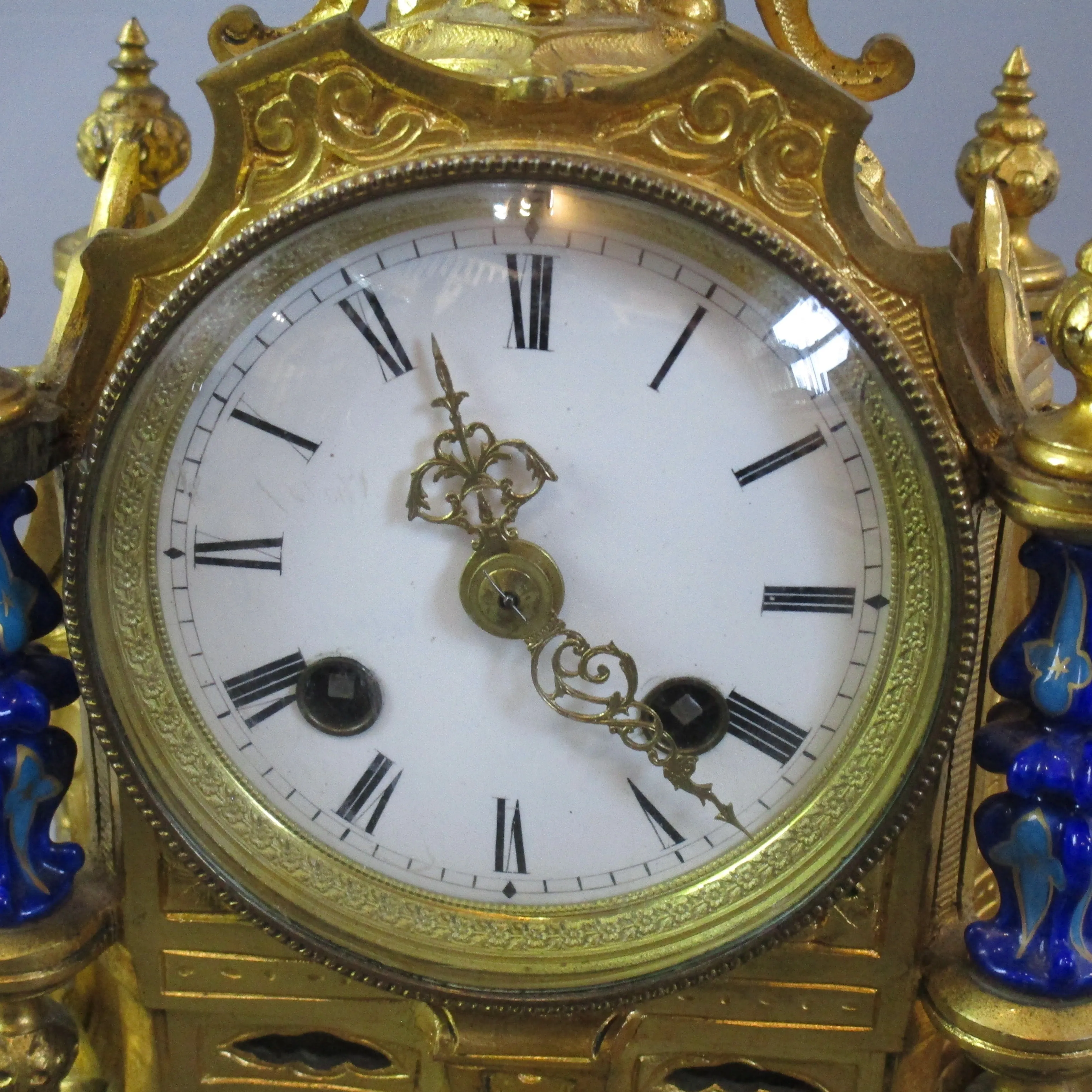 French Ormolu Mantle Clock with Severs Panels And Columns by Howell And James Paris Antique Victorian c1860