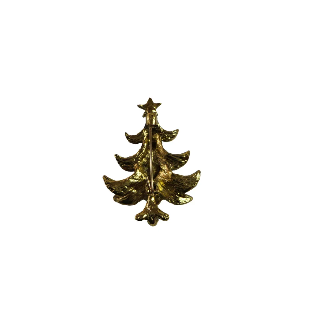 Gold Green Christmas Tree Brooch Blazer Shirt Pin