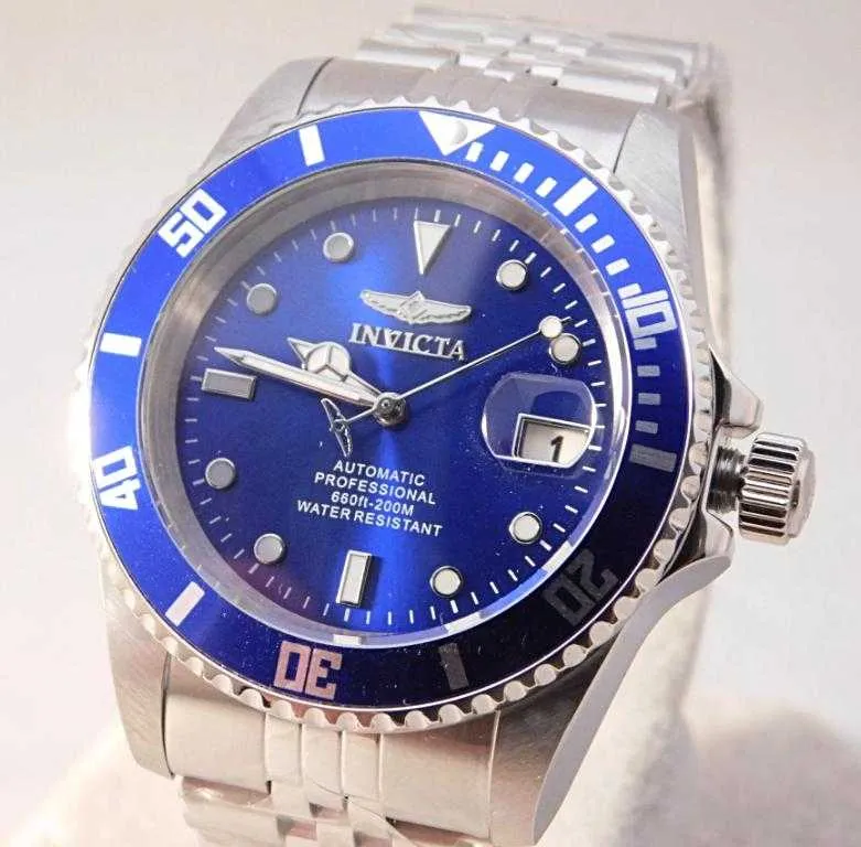 Invicta Pro Diver Blue Dial Automatic Date Stainless Steel Mens Watch....42mm