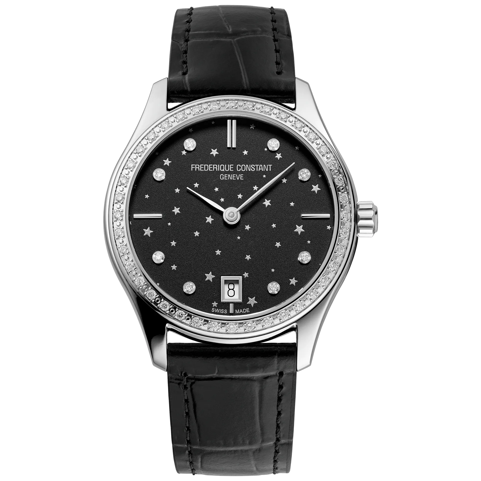 Ladies Slimline Moon & Stars Watch with Black Dial