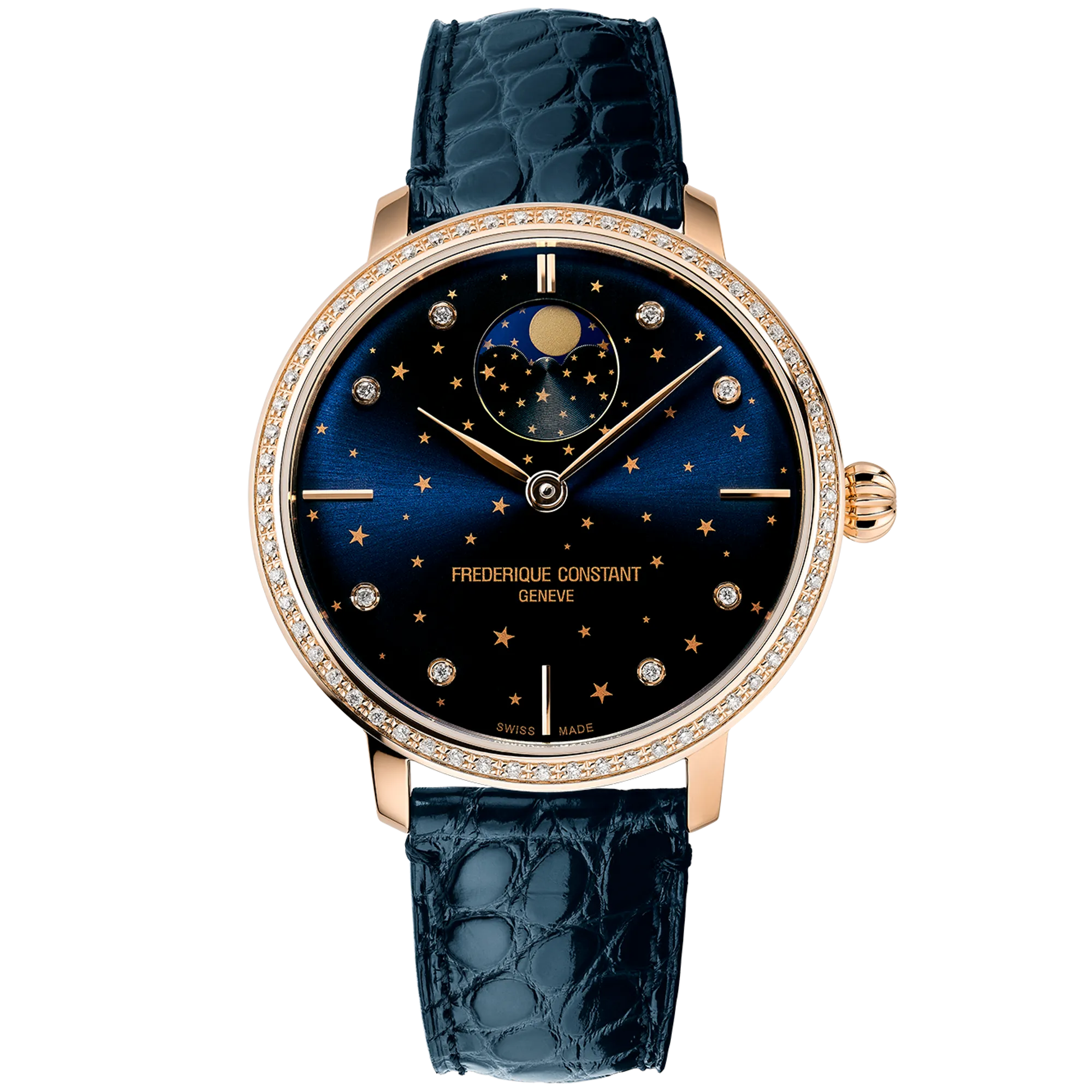 Ladies Slimline Moon & Stars Watch with Navy Dial