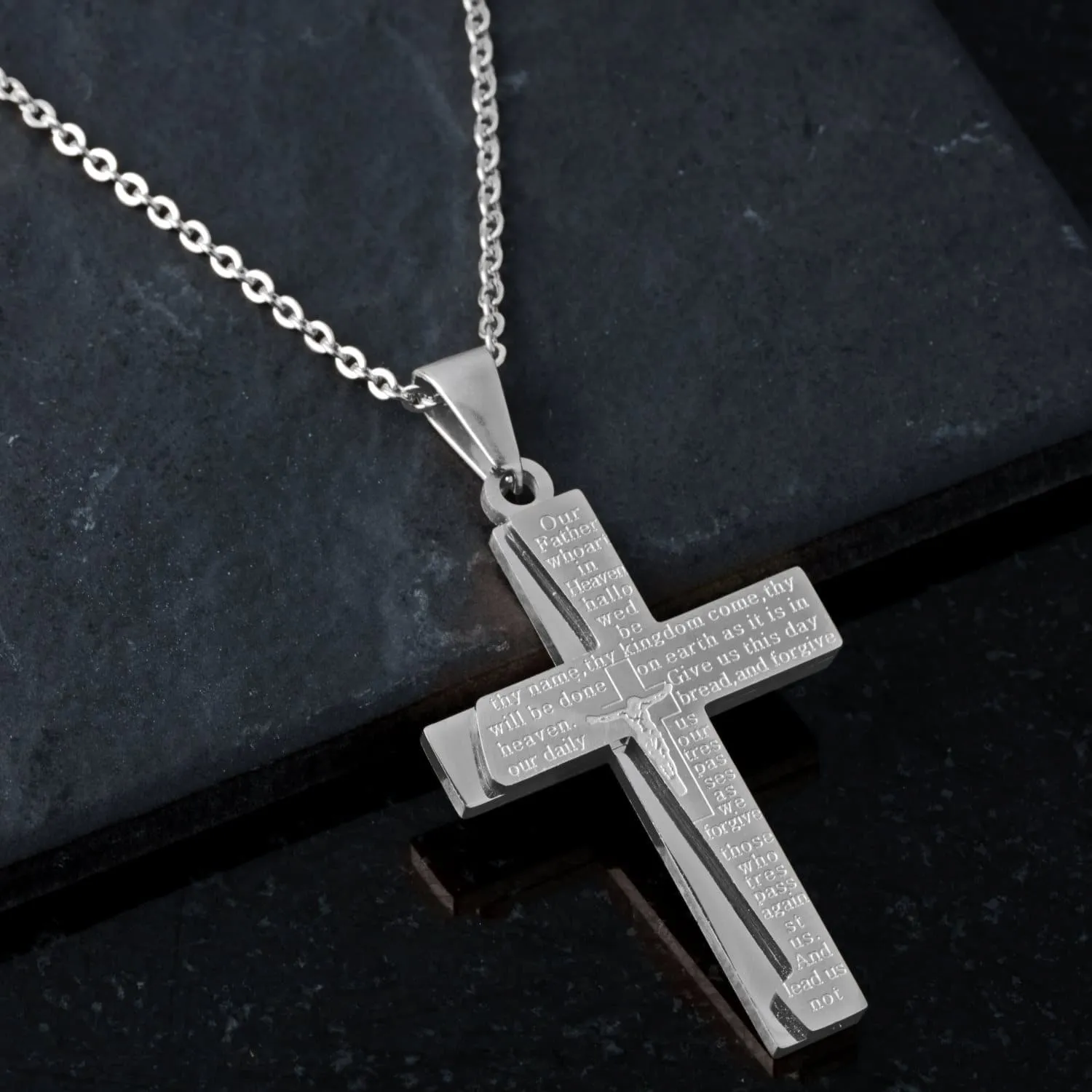 Lords Prayer Contemporary Steel Cross