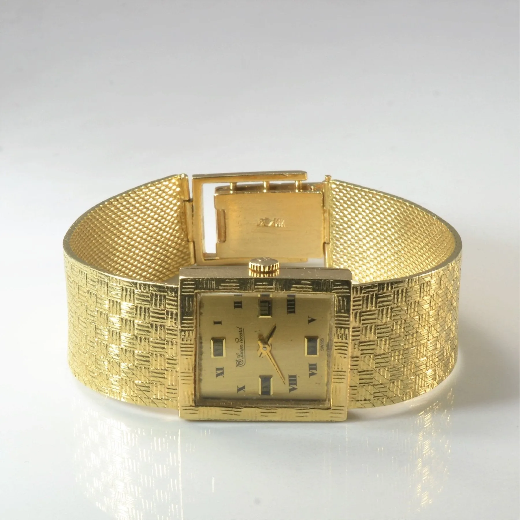 'Lucien Piccard' Square Dial Gold Watch | 7" |