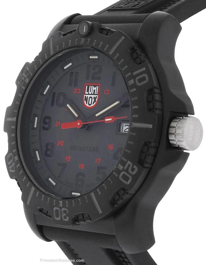 Luminox Mens Black Ops Carbon Watch - Black Case & Rubber Strap - Red Accents