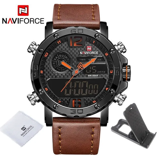 Mens Watches To Luxury Brand Men Leather Sports Watches NAVIFORCE Men's Quartz LED Digital Clock Waterproof Military Wrist Watch