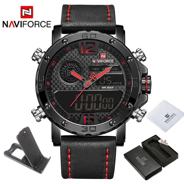 Mens Watches To Luxury Brand Men Leather Sports Watches NAVIFORCE Men's Quartz LED Digital Clock Waterproof Military Wrist Watch